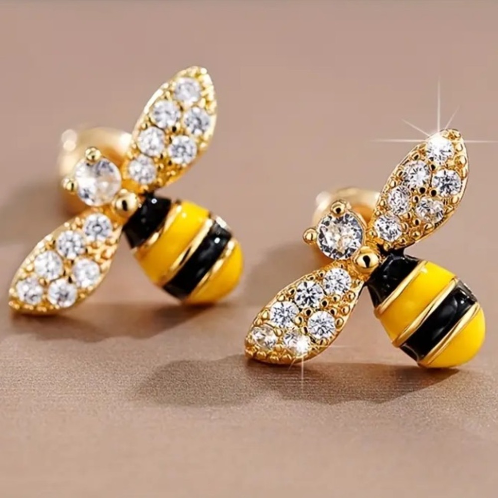 Sparkling Gold & Yellow Bee Earrings